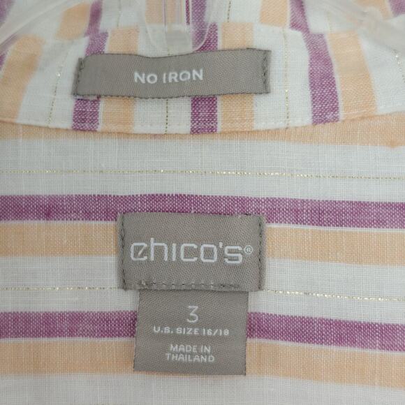 Chico's No Iron Linen Metallic Button Front Shirt Size XL / 3 Roll Tab Sleeves - Picture 9 of 11